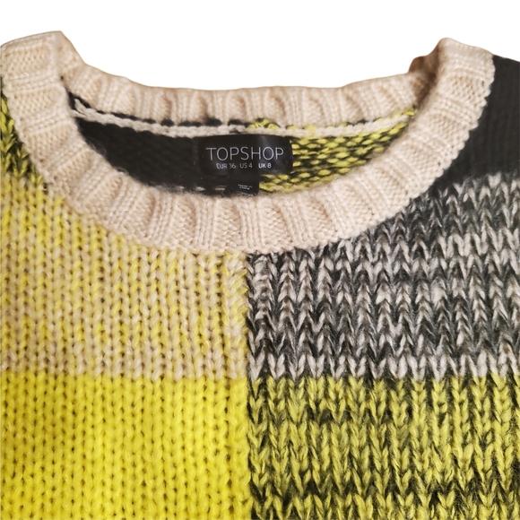 Women's Topshop Crew Neck Pullover Colorblock Sweater Sz US 4 Yellow Black Beige - Picture 3 of 12